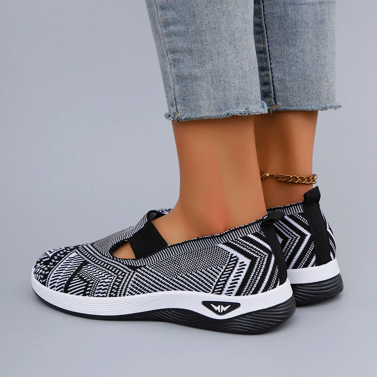 Zapatillas sin cordones de algodón con diseño a rayas