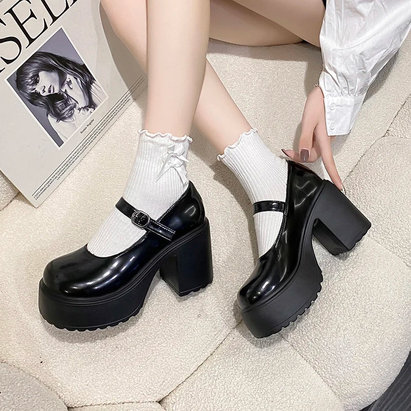 Zapatos Mary Jane con plataforma y taco cuadrado de 10 cm