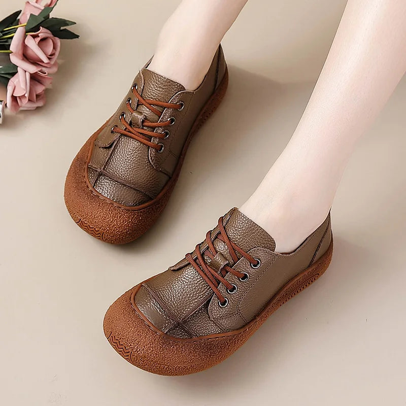 Zapatos acordonados de mujer en cuero de estilo retro