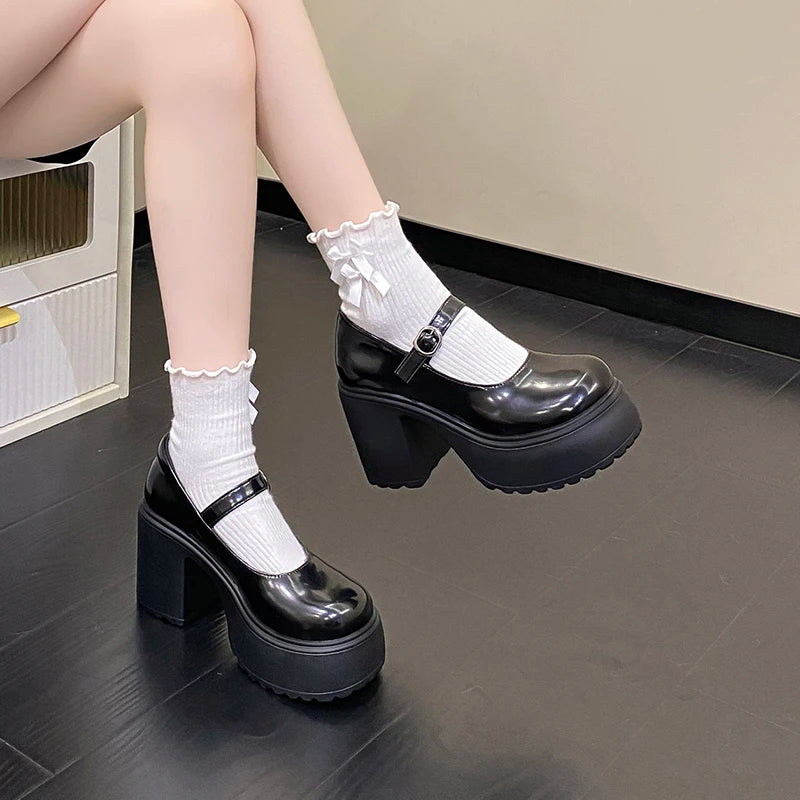 Zapatos Mary Jane con plataforma y taco cuadrado de 10 cm