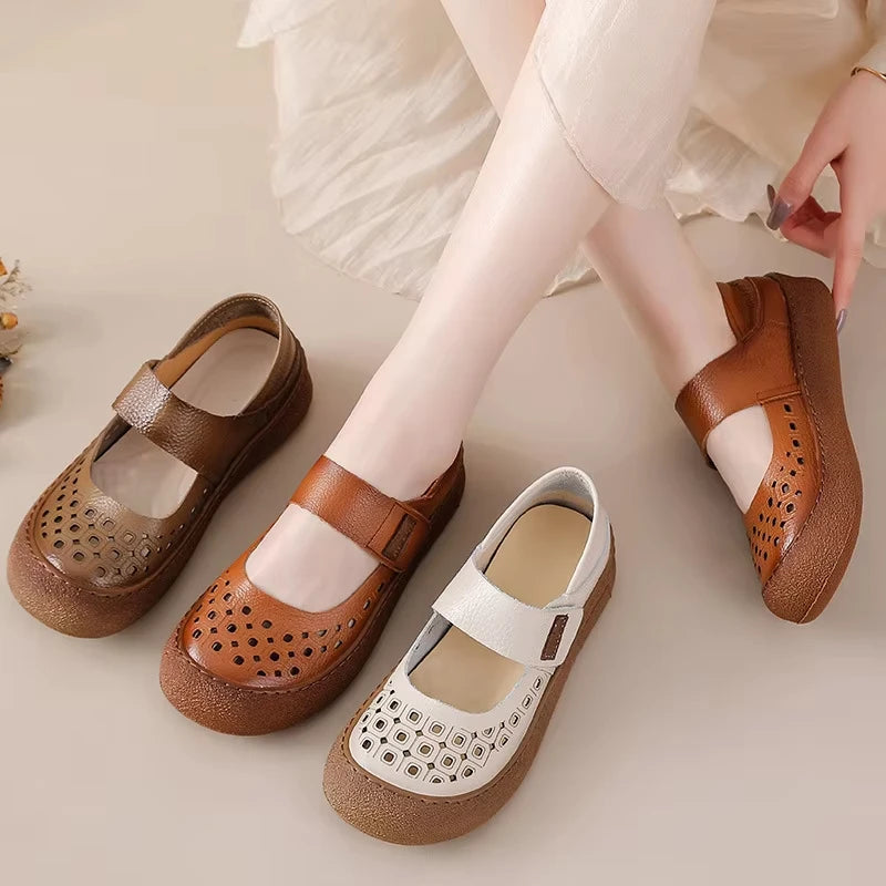 Zapatos acordonados de mujer en cuero de estilo retro