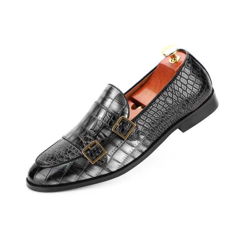 Zapatos de vestir de hombre con doble hebilla y punta fina