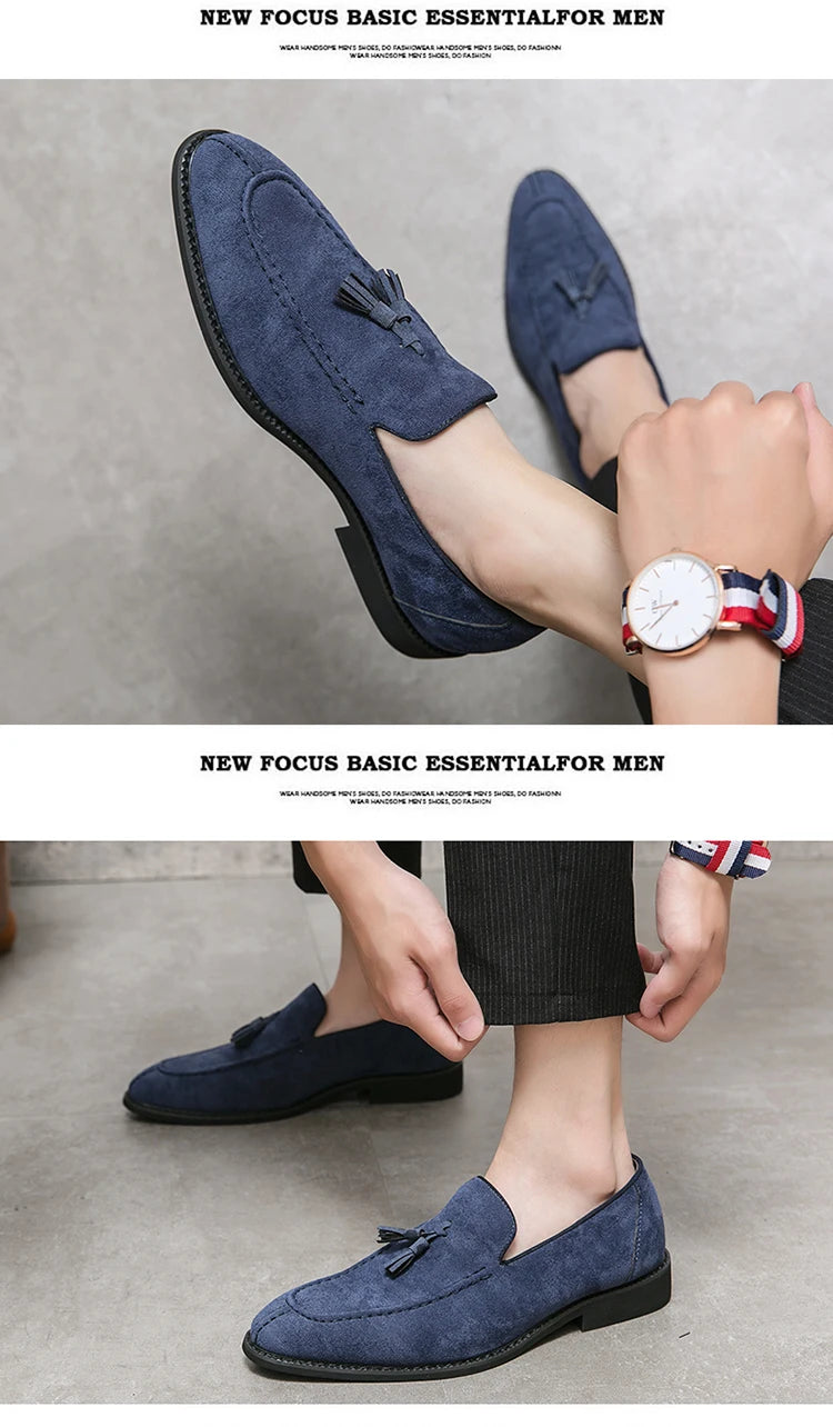 Mocasines de gamuza vacuna con borlas