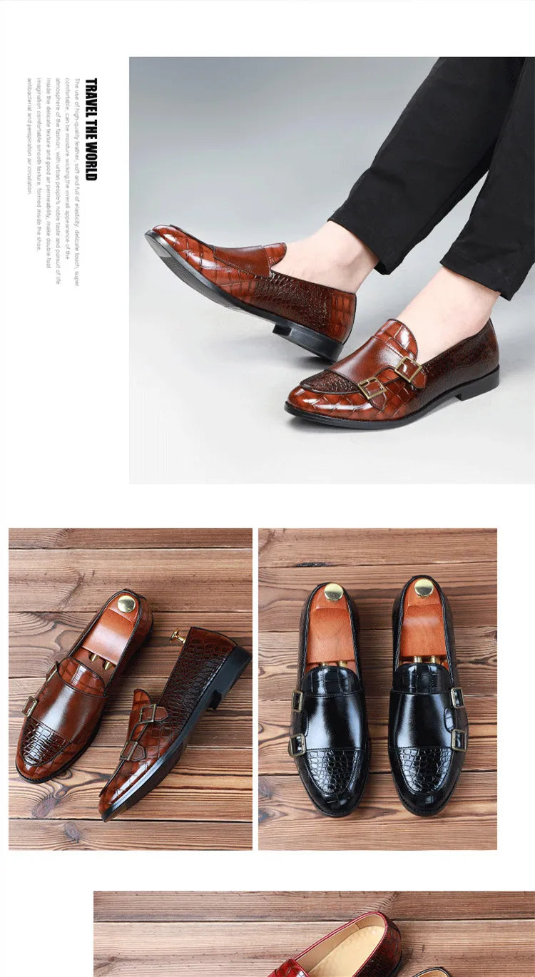 Zapatos de vestir de hombre con doble hebilla y punta fina