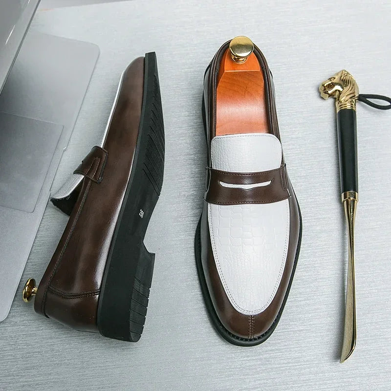 Mocasines penny de PU con textura tipo cocodrilo