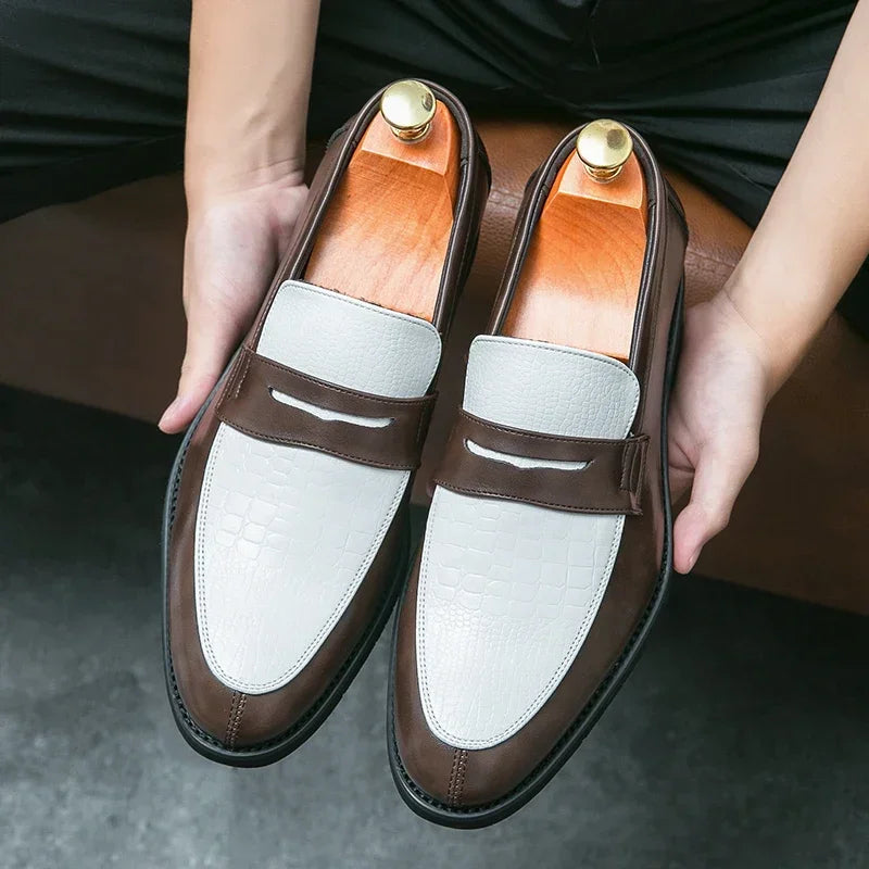 Mocasines penny de PU con textura tipo cocodrilo