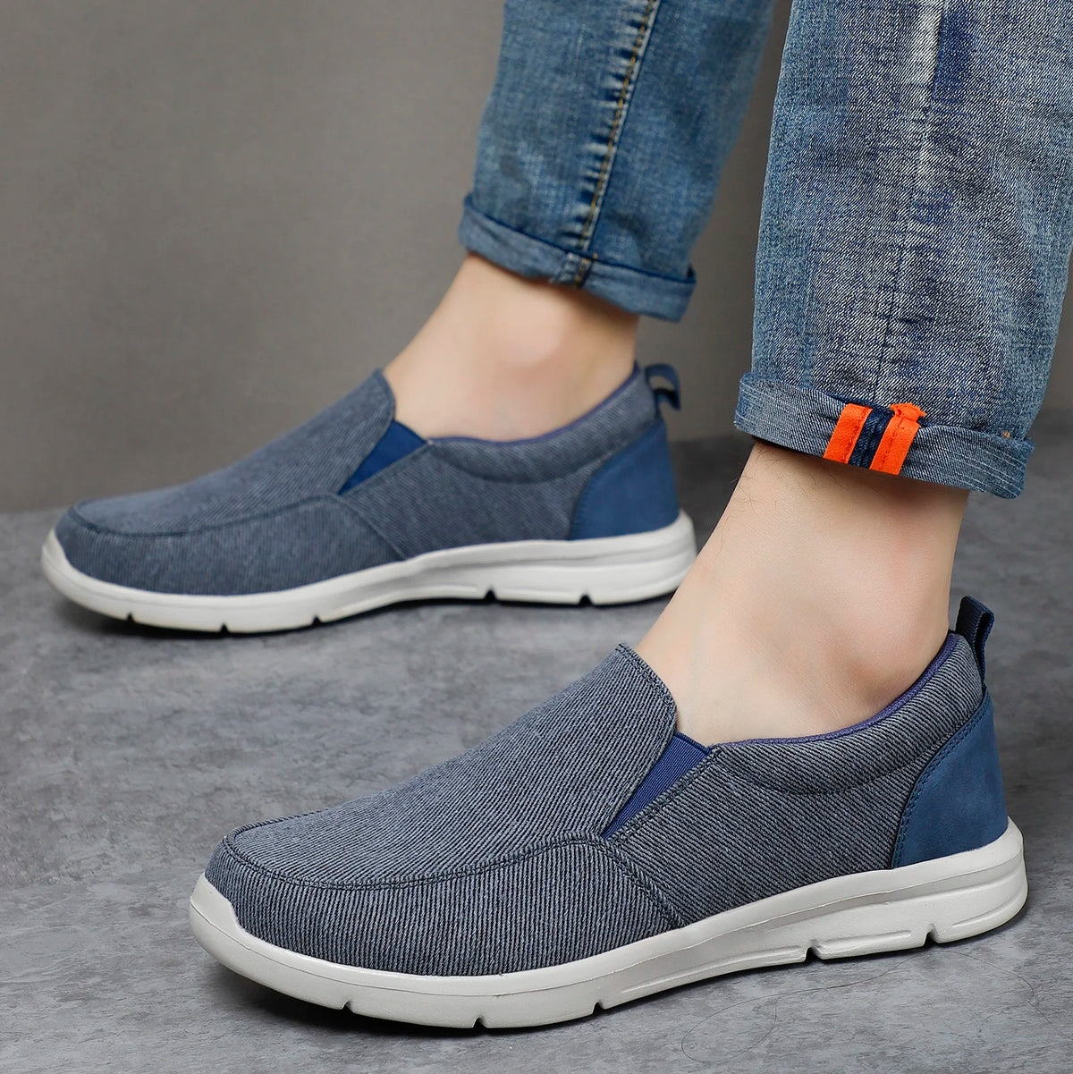 Zapatillas de lona para hombre sin cordones y punta redonda