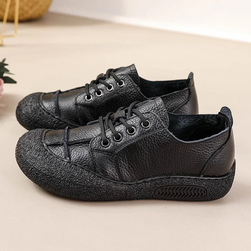 Zapatos acordonados de mujer en cuero de estilo retro