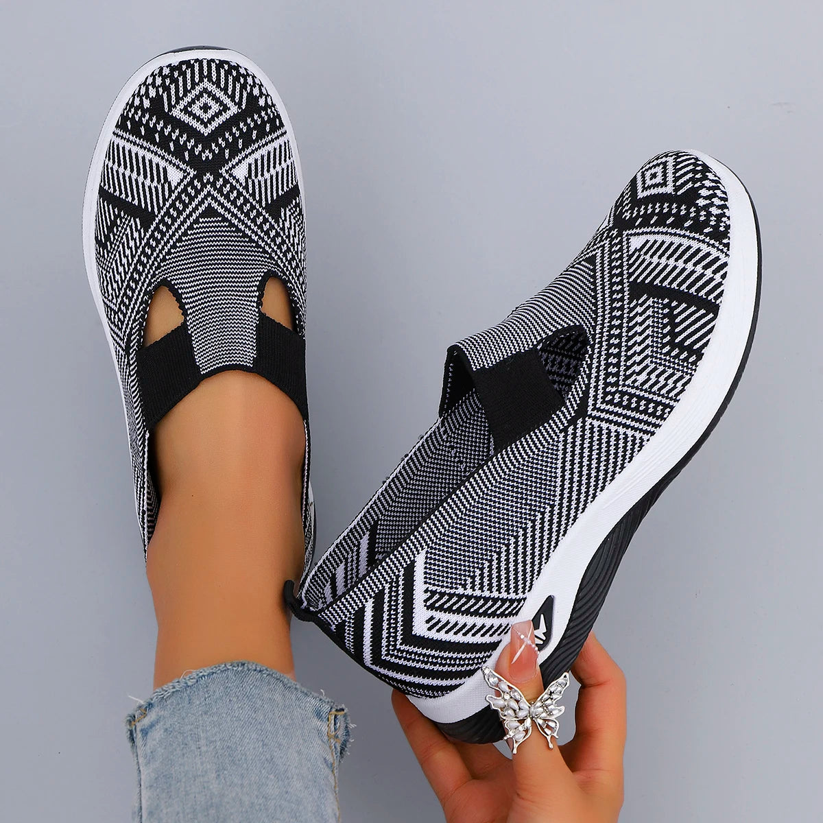 Zapatillas sin cordones de algodón con diseño a rayas