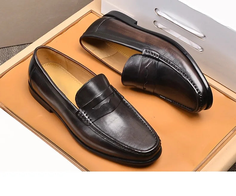 Mocasines penny de cuero con forro de gamuza