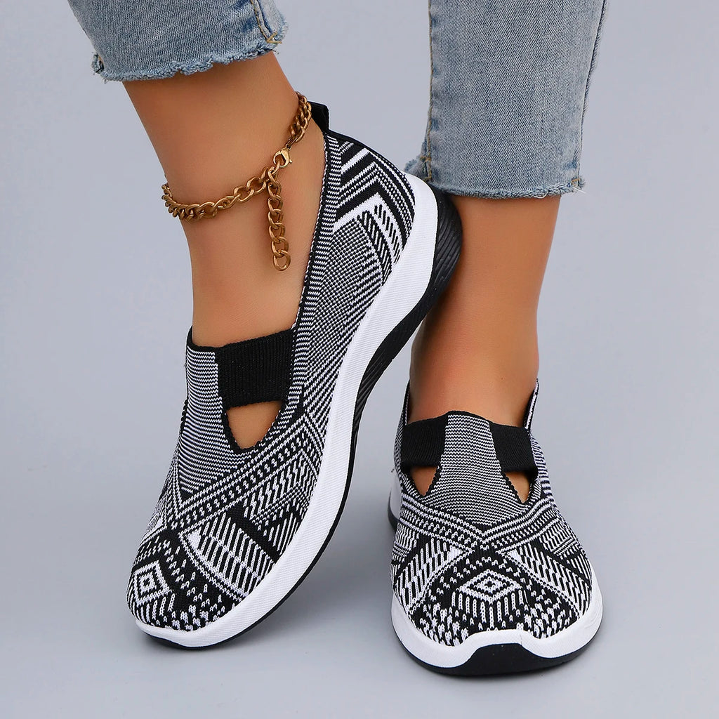 Zapatillas sin cordones de algodón con diseño a rayas