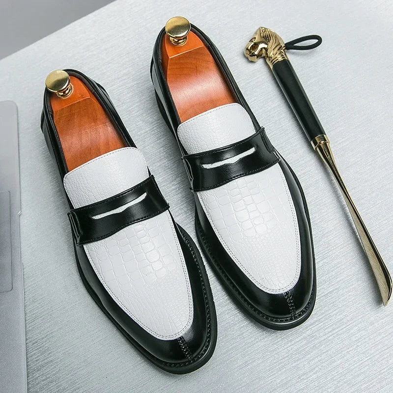 Mocasines penny de PU con textura tipo cocodrilo