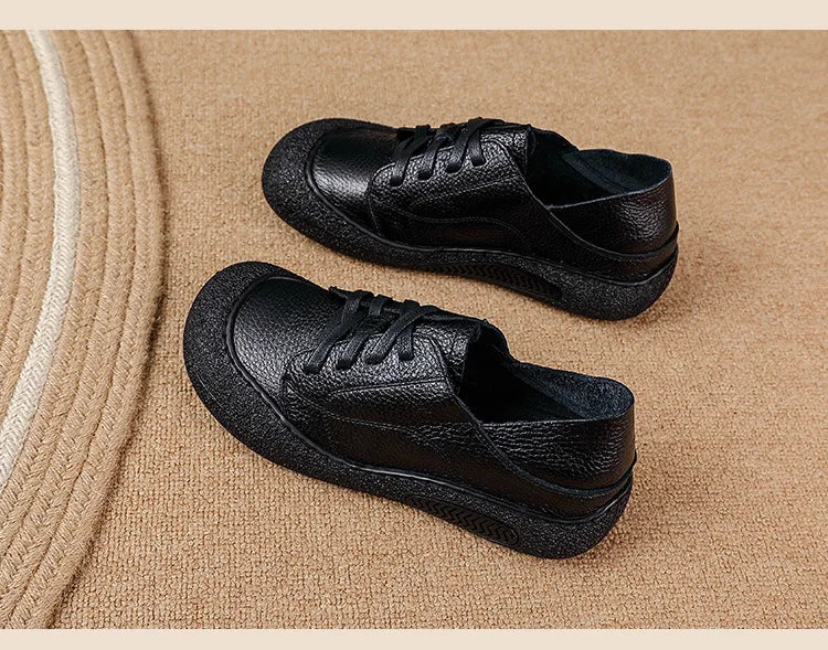 Zapatos acordonados de mujer en cuero de estilo retro