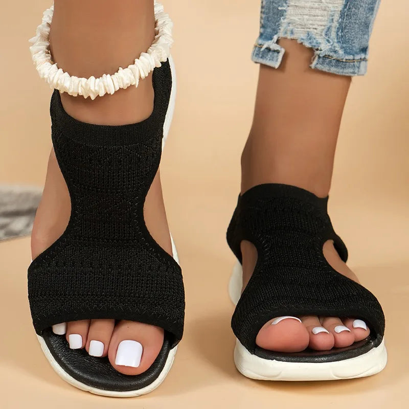 Sandalias de malla con taco chino y plantilla de látex