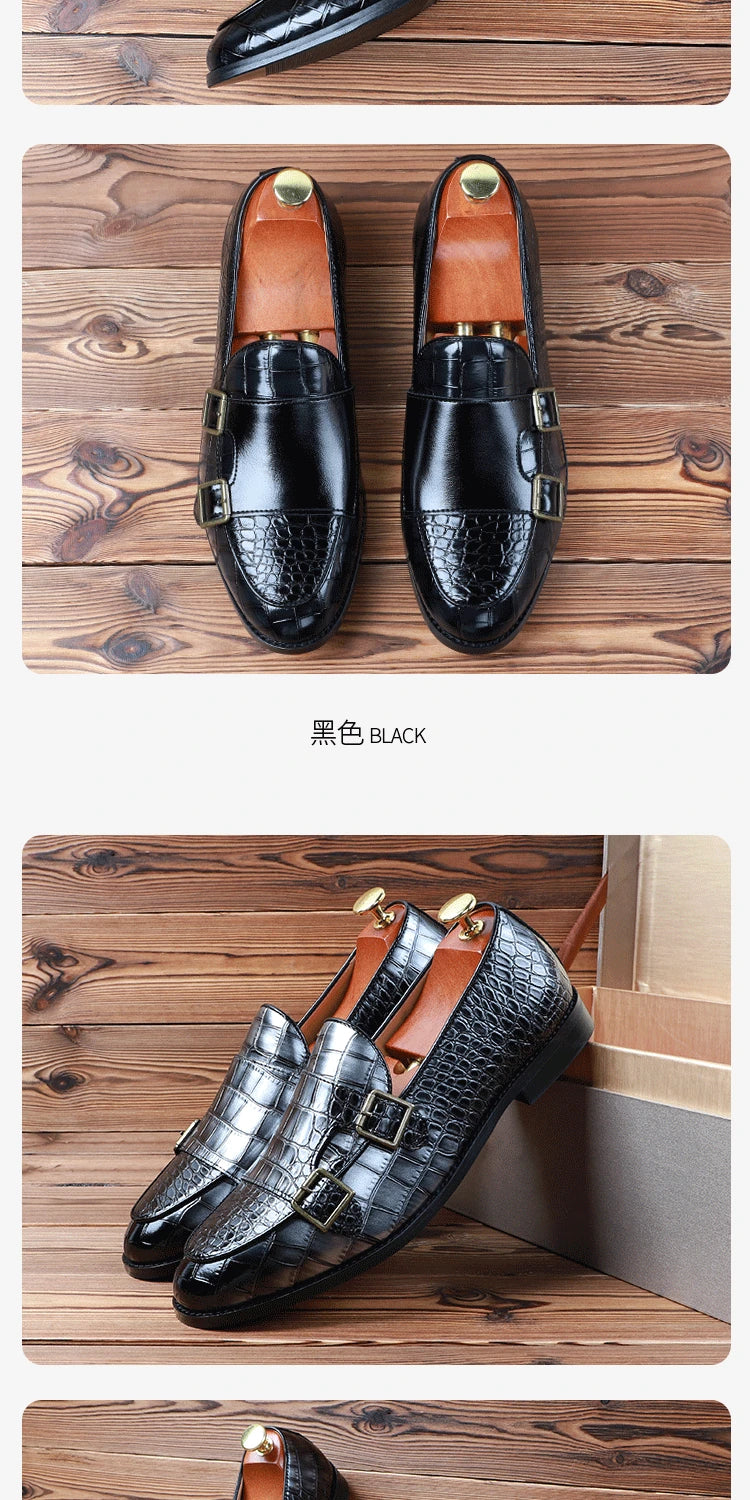 Zapatos de vestir de hombre con doble hebilla y punta fina
