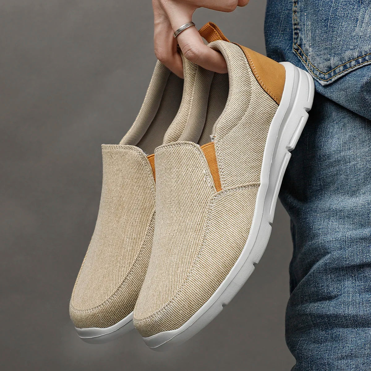 Zapatillas de lona para hombre sin cordones y punta redonda