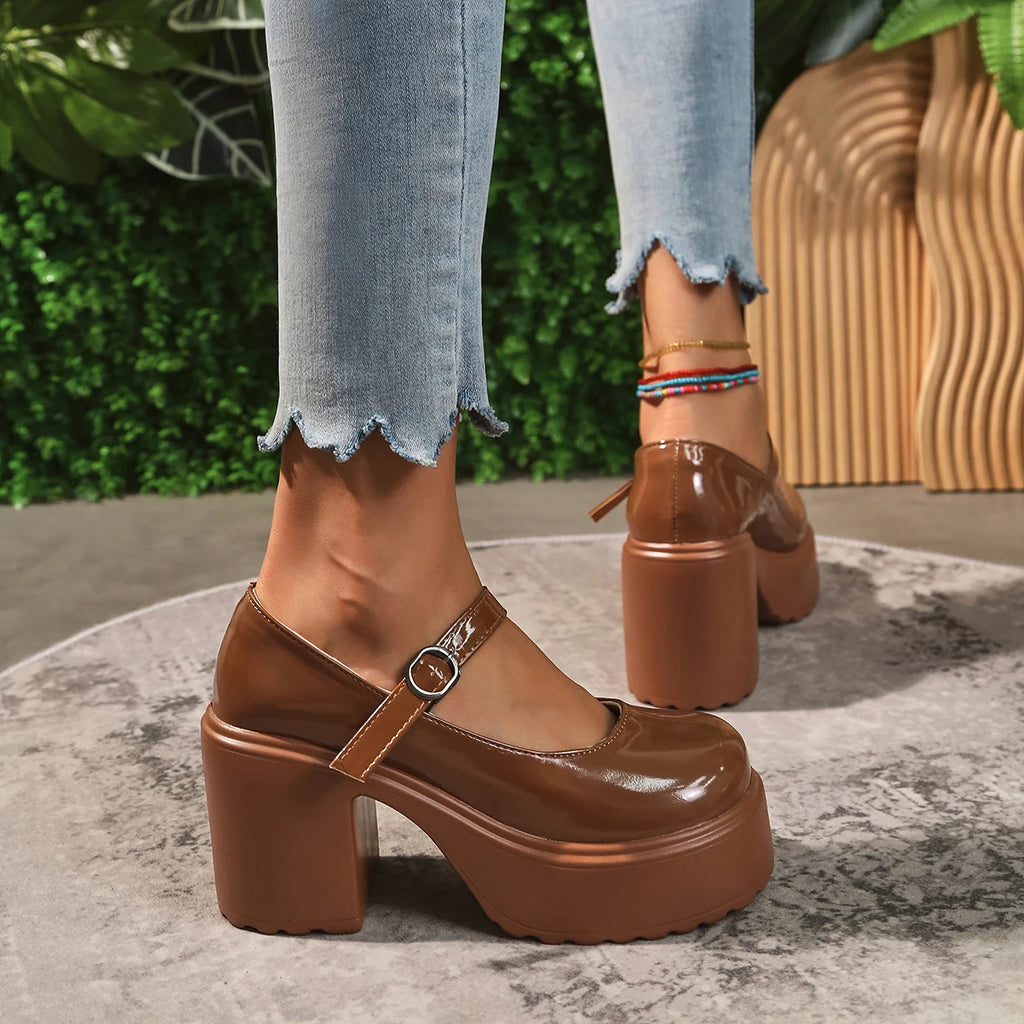 Zapatos Mary Jane con plataforma y taco cuadrado de 10 cm
