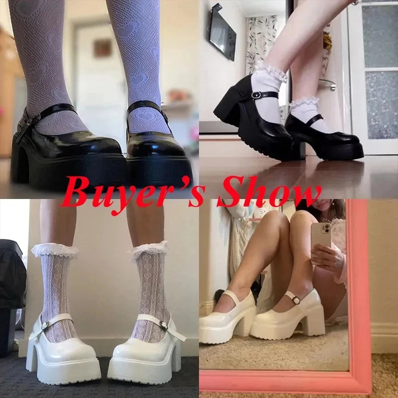 Zapatos Mary Jane con plataforma y taco cuadrado de 10 cm