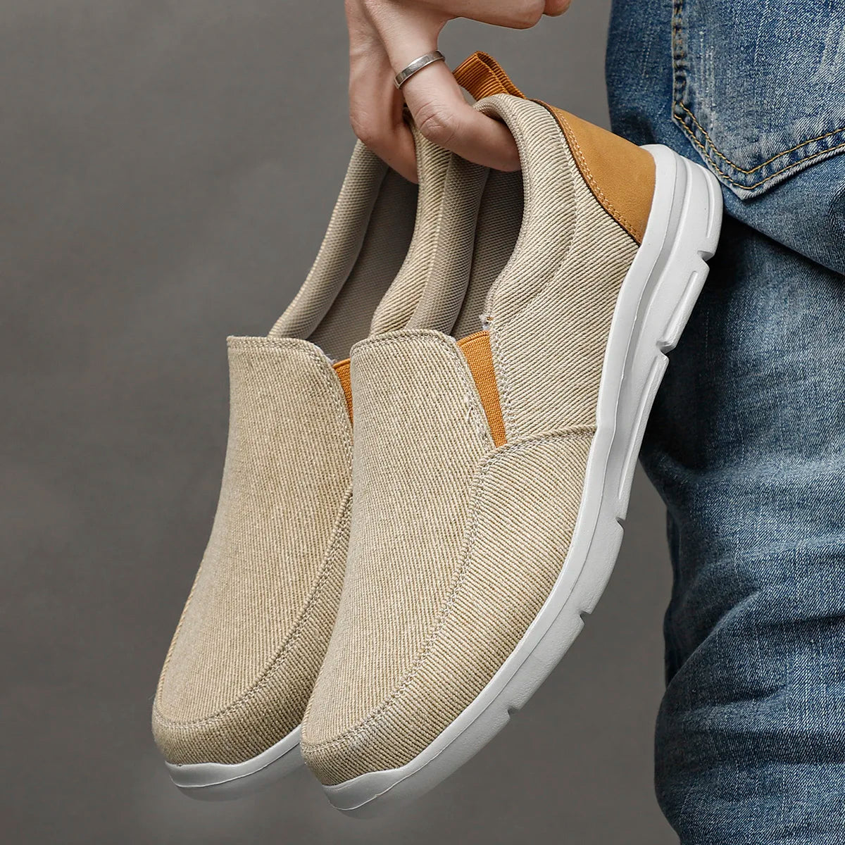 Zapatillas de lona para hombre sin cordones y punta redonda
