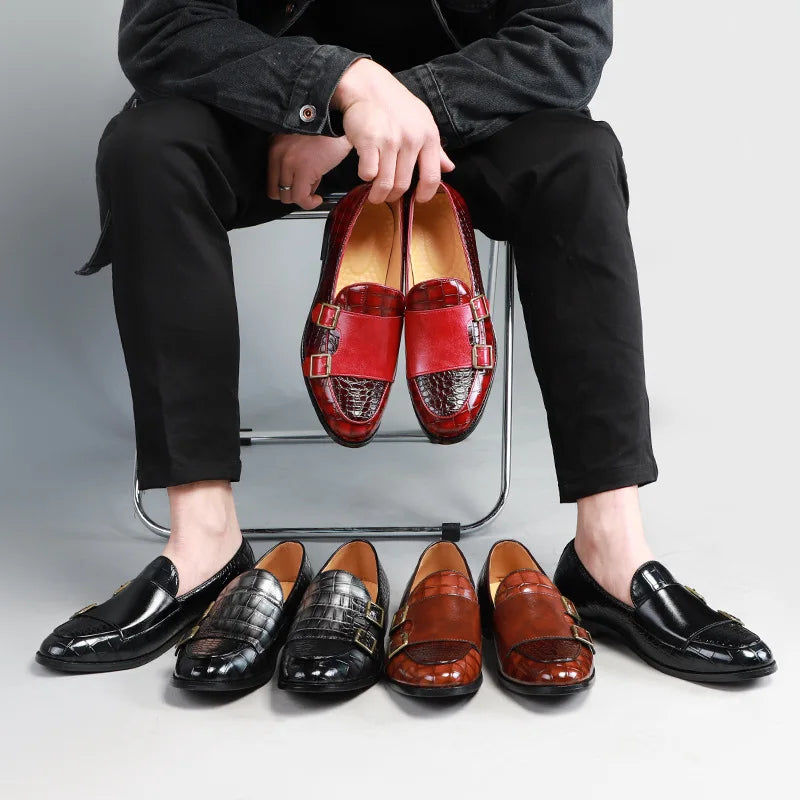 Zapatos de vestir de hombre con doble hebilla y punta fina