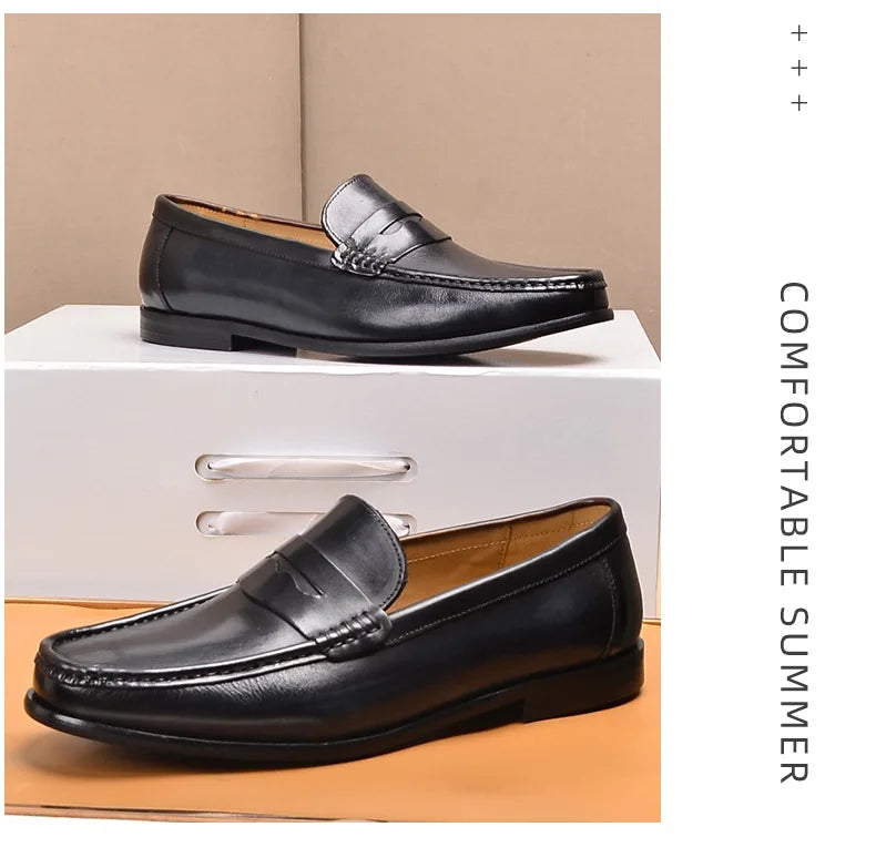 Mocasines penny de cuero con forro de gamuza