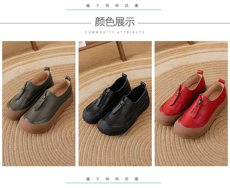Mocasines de mujer en cuero con cierre frontal