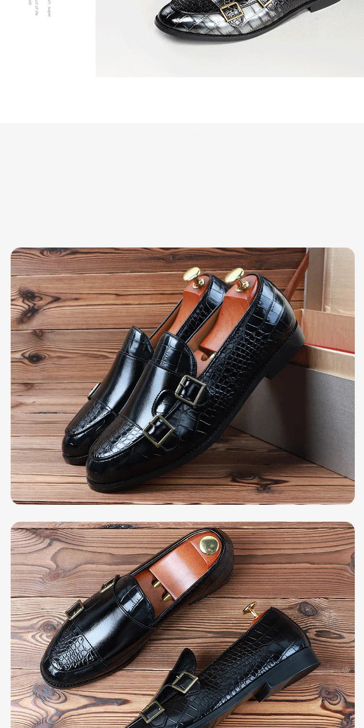 Zapatos de vestir de hombre con doble hebilla y punta fina