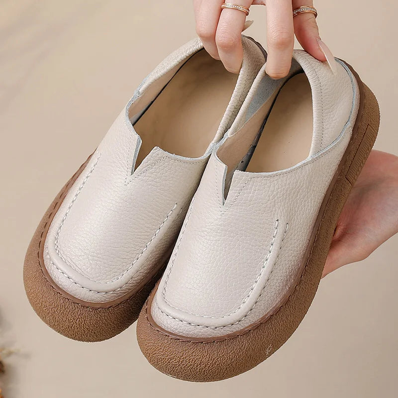 Zapatos acordonados de mujer en cuero de estilo retro