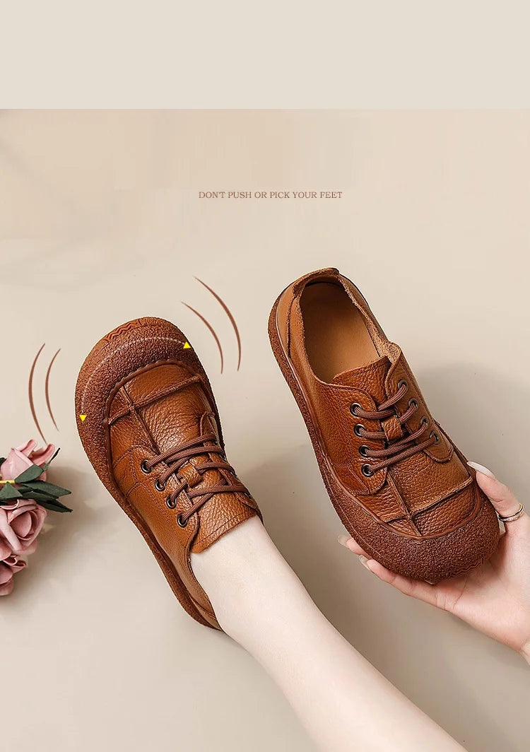 Zapatos acordonados de mujer en cuero de estilo retro