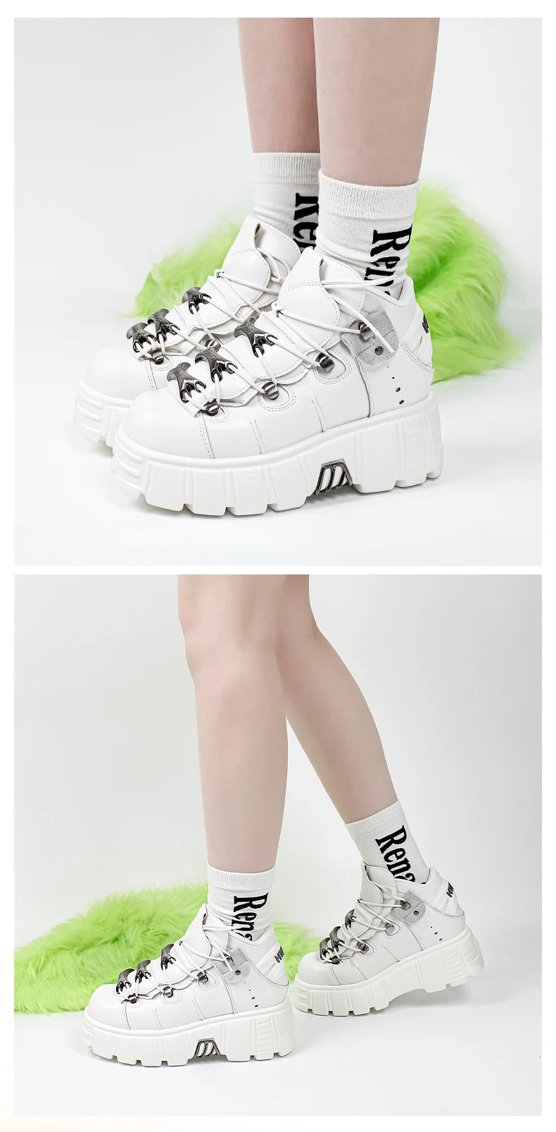 Borcegos de plataforma con cordones y detalles metálicos