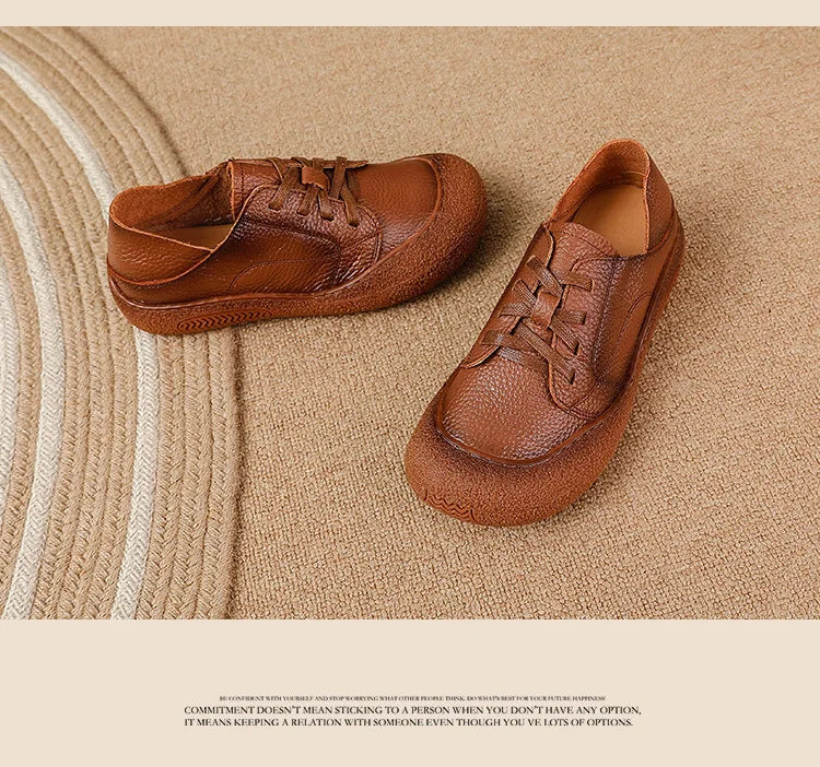 Zapatos acordonados de mujer en cuero de estilo retro