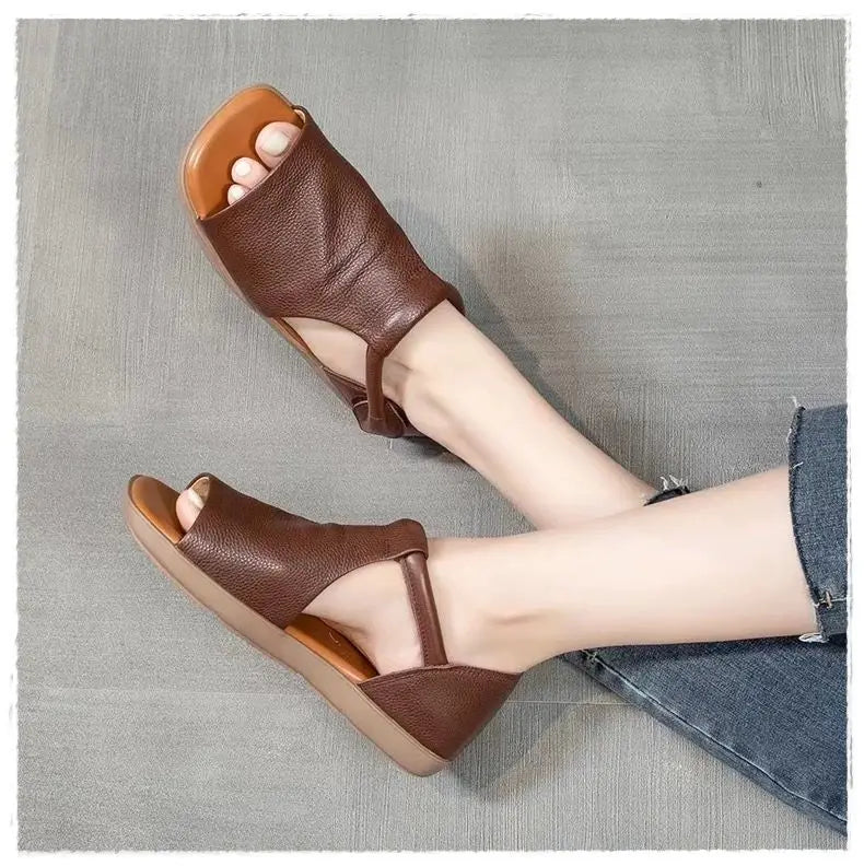 Sandalias de mujer con abrojo, tira en T y punta abierta