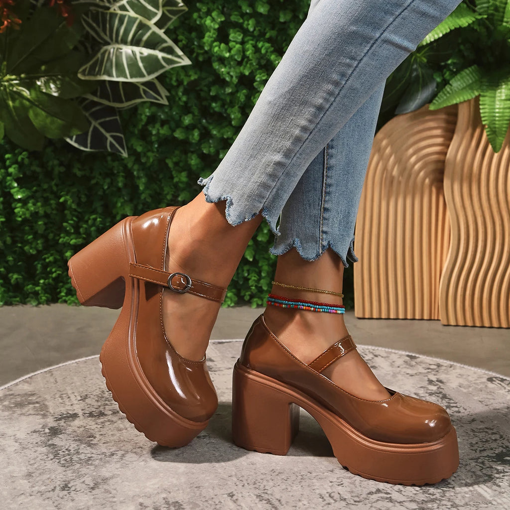 Zapatos Mary Jane con plataforma y taco cuadrado de 10 cm