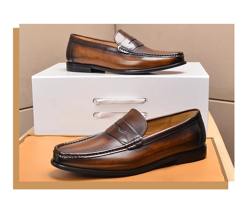 Mocasines penny de cuero con forro de gamuza