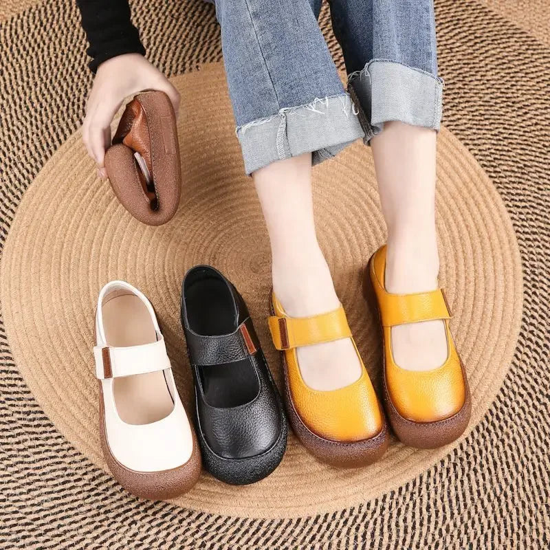 Zapatos acordonados de mujer en cuero de estilo retro
