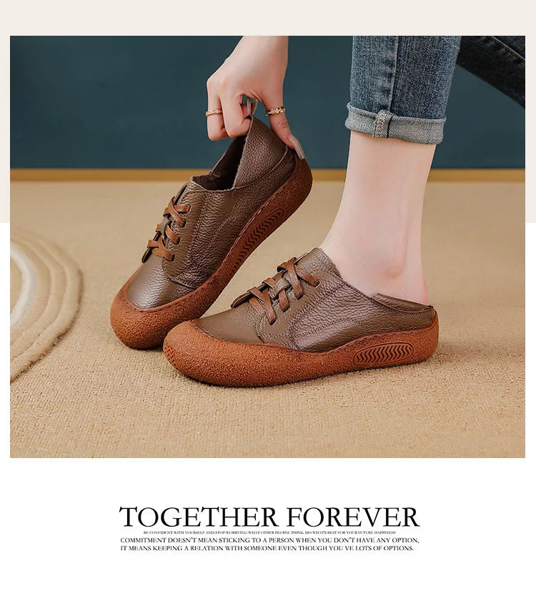 Zapatos acordonados de mujer en cuero de estilo retro