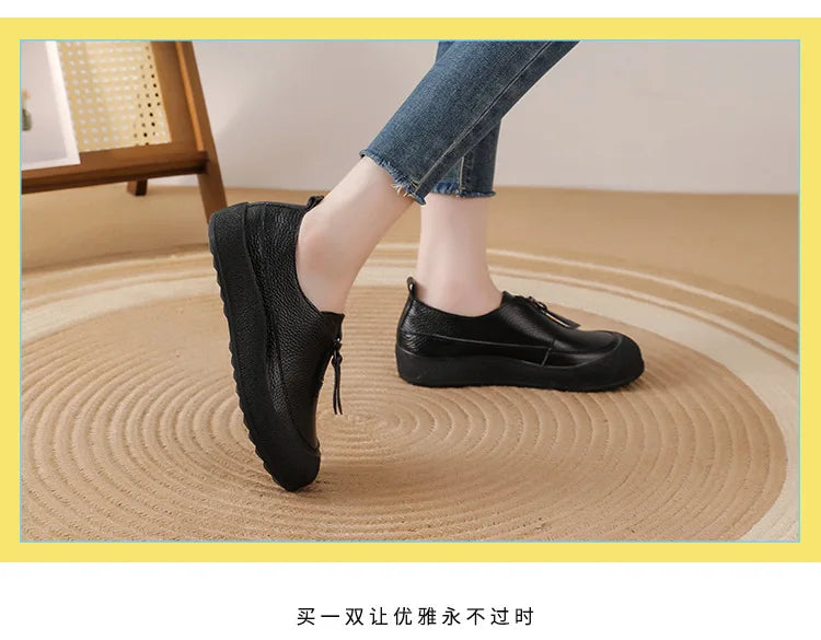 Mocasines de mujer en cuero con cierre frontal
