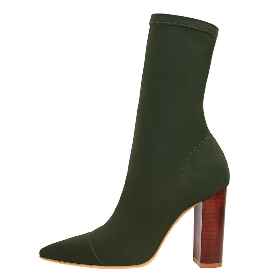 Botas tipo media de seda con taco bloque de 10 cm