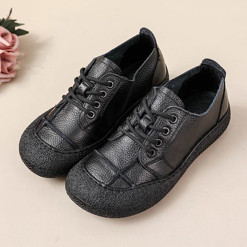 Zapatos acordonados de mujer en cuero de estilo retro