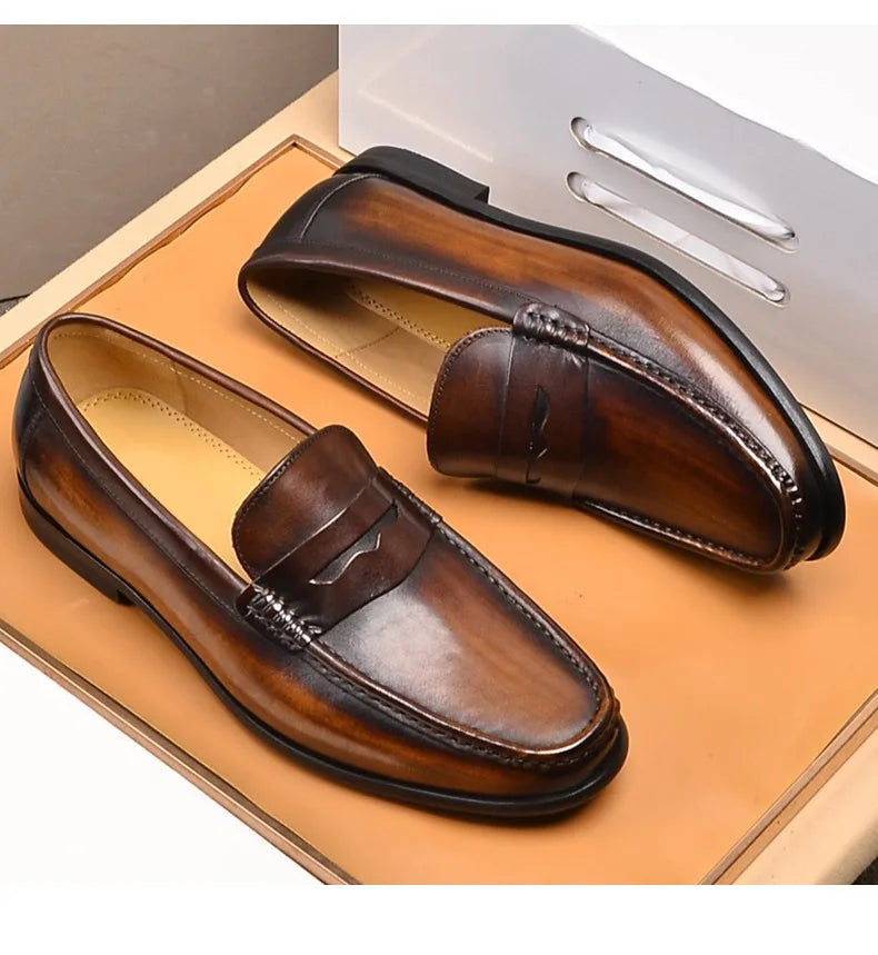 Mocasines penny de cuero con forro de gamuza