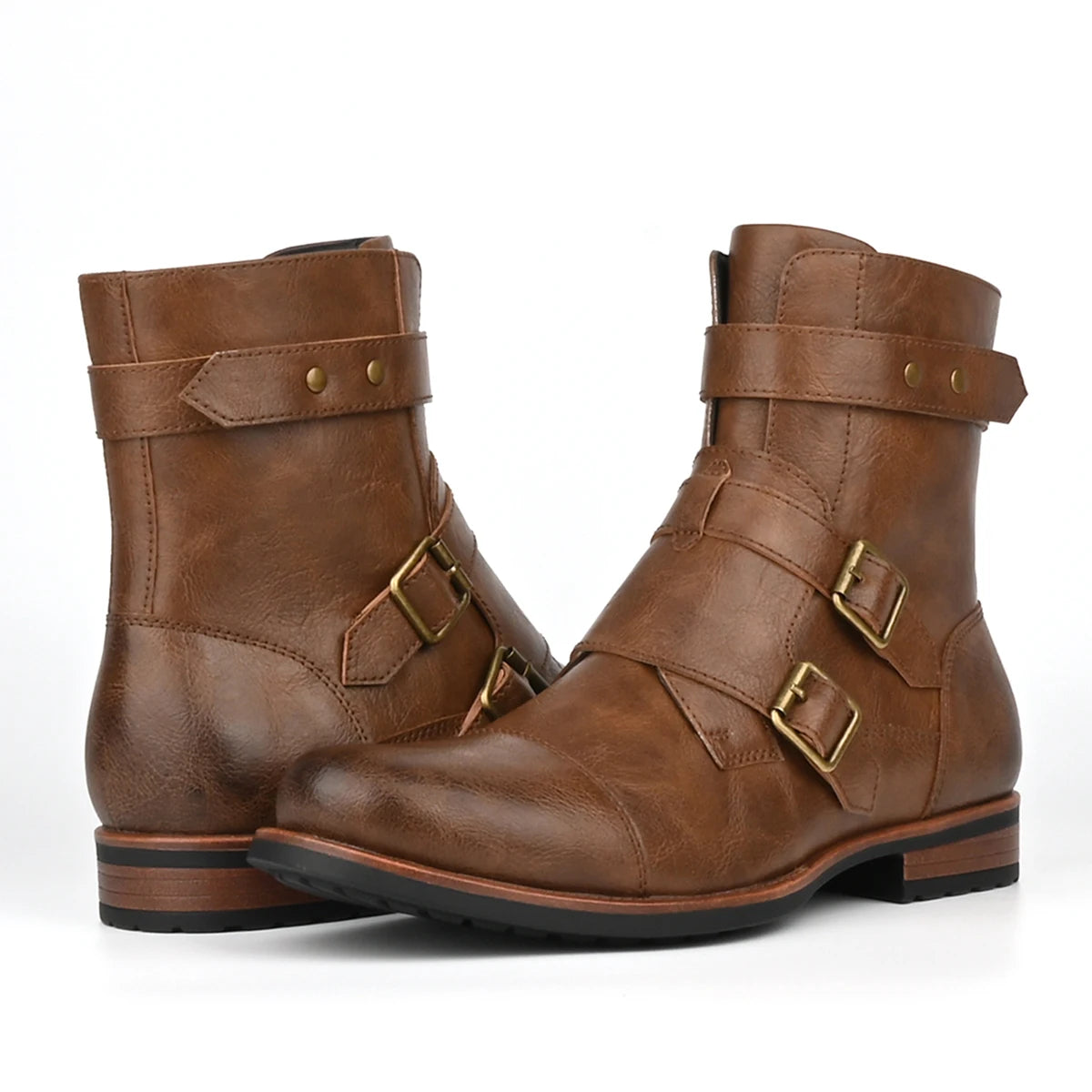 Botas de hombre con cierre lateral y hebilla de estilo retro