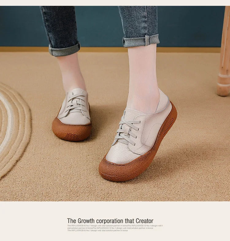 Zapatos acordonados de mujer en cuero de estilo retro