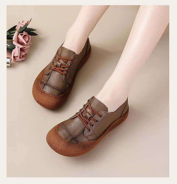Zapatos acordonados de mujer en cuero de estilo retro