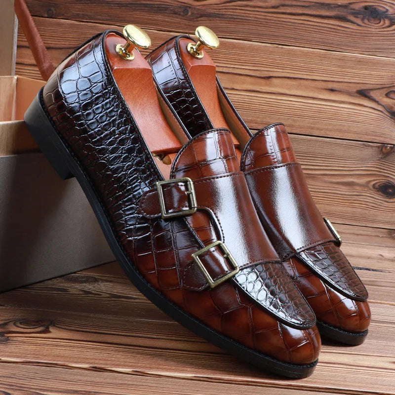Zapatos de vestir de hombre con doble hebilla y punta fina