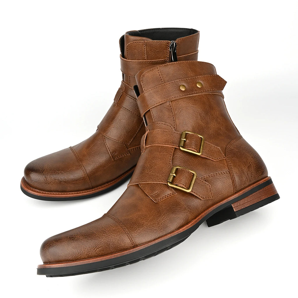 Botas de hombre con cierre lateral y hebilla de estilo retro