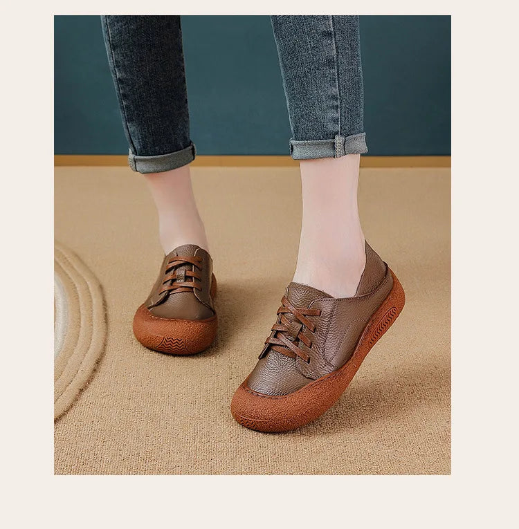 Zapatos acordonados de mujer en cuero de estilo retro