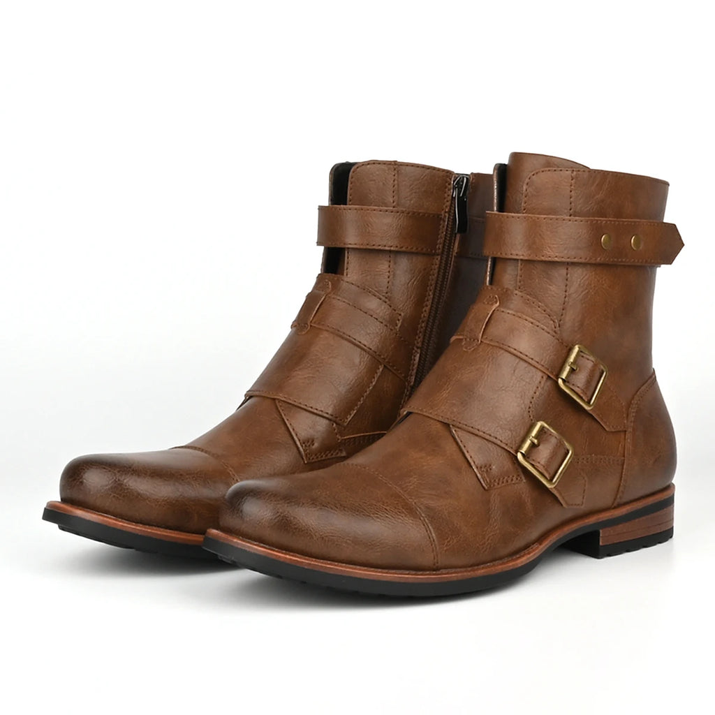 Botas de hombre con cierre lateral y hebilla de estilo retro