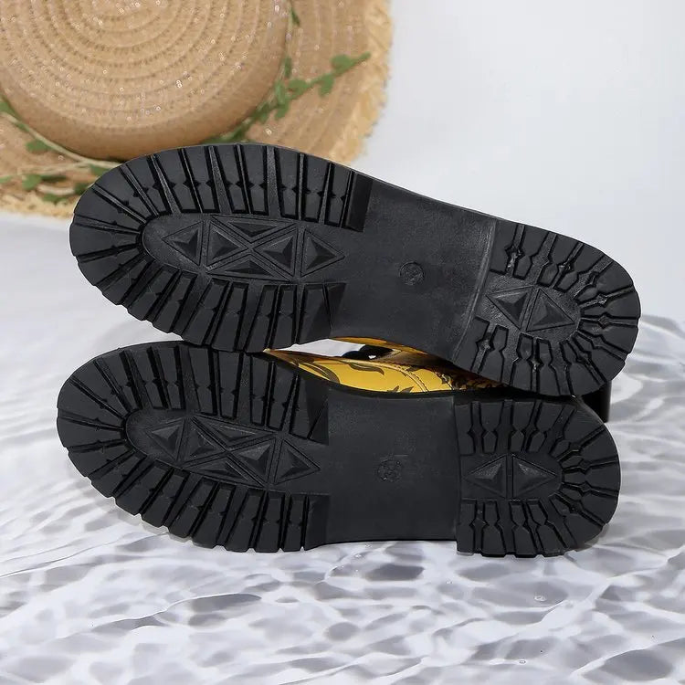 Borcegos de PU con punta redonda y taco bajo
