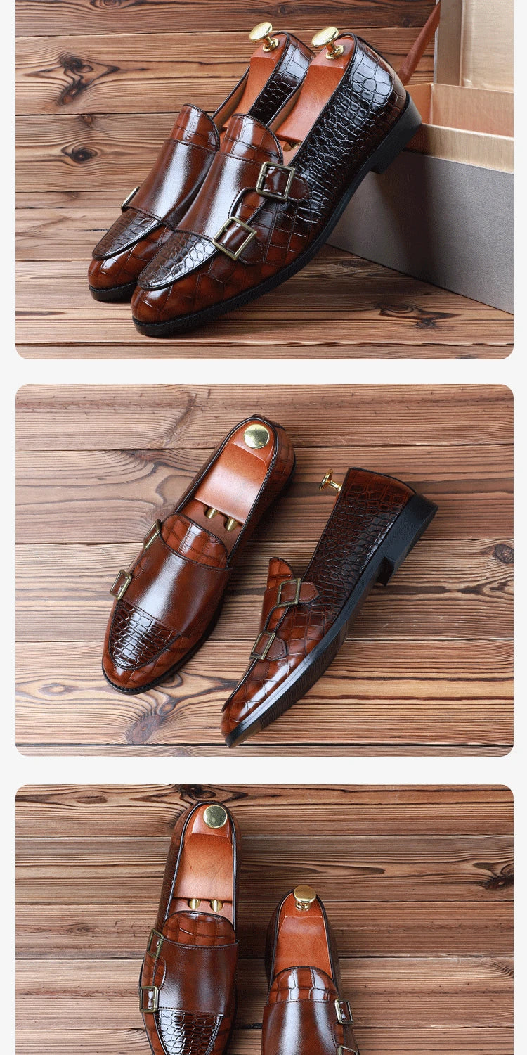 Zapatos de vestir de hombre con doble hebilla y punta fina
