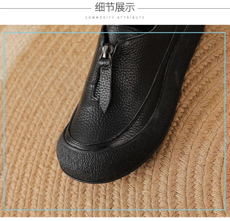 Mocasines de mujer en cuero con cierre frontal